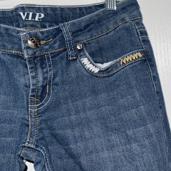 VIP Womens Cropped Denim Jeans Size 7/8 Dark Wash Cotton Blend - Picture 4 of 9
